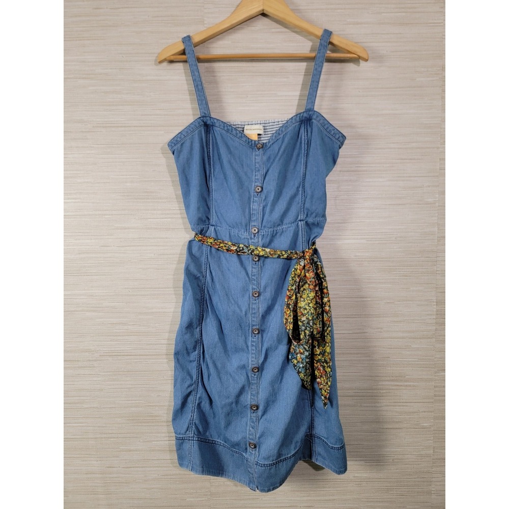 Pilcro Women's Denim Dress Size 14 Blue Button Front Sleeveless Belted‎